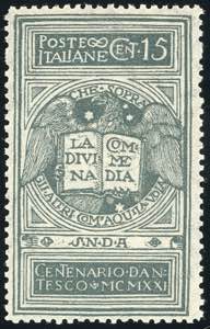 1921 - 15 cent. grigio Dante, non emesso ... 