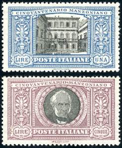 1927 - 1 lira e 5 lire Manzoni (155/156), ... 