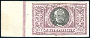 1923 - 5 lire Manzoni, non dentellato ... 