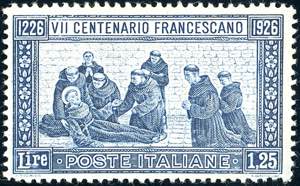 1926 - 1,25 lire San Francesco, dent. 13 1/2 ... 