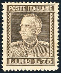 1929 - 1,75 lire bruno, dent. 13 3/4, ... 