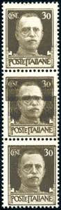 1929 - 30 cent. Imperiale (249), striscia ... 