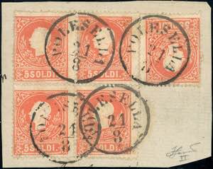 1859 - 5 soldi rosso, II tipo (30), blocco ... 