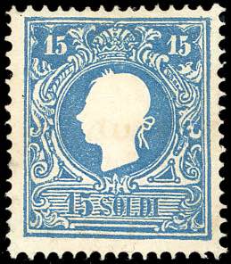 1859 - 15 soldi azzurro, II tipo (32), gomma ... 