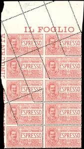 1920 - 50 cent. rosso (4), blocco di dieci ... 