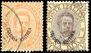 1893 - 20 cent. arancio e 1 lira bruno e ... 