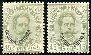 1896 - 45 cent. verde oliva, Umberto I, un ... 