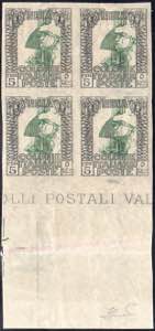 1921 - 5 cent. Pittorica, blocco di quattro ... 