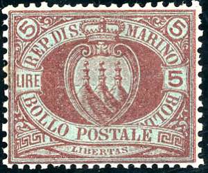 1894 - 5 lire carminio su verde Stemma (22), ... 