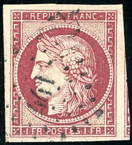 FRANCIA 1849 - 1 fr. carminio scuro Cerere ... 