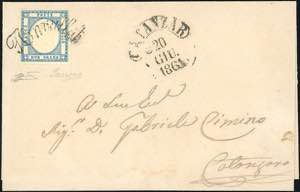 1861 - 2 grana azzurro (20), perfetto, su ... 