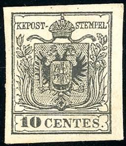 1857 - 10 cent. nero, carta a macchina (19), ... 