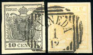1850 - 5 cent. giallo ocra, 10 cent. nero, ... 