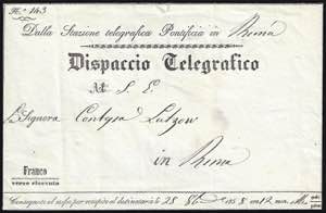 1858 - Busta per dispaccio telegrafico da ... 