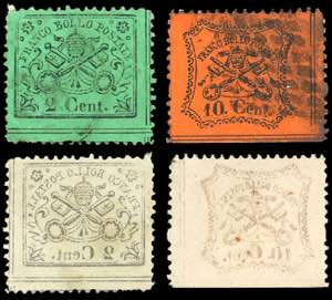 1868 - 2 cent. verde chiaro, 10 cent. ... 