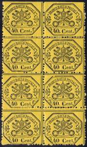 1868 - 40 cent. giallo arancio, blocco di ... 