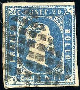 1852 - 20 cent. azzurro (2), pos. 8, ... 