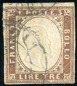 1861 - 3 lire rame (18), margini completi, ... 