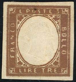 1861 - 3 lire rame scuro (18Aa), gomma ... 