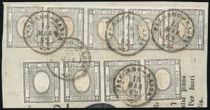 1862 - 1 cent. per stampati (19), striscia ... 