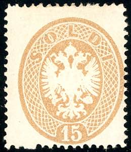 1863 - 15 soldi bruno, dent. 14 (40), gomma ... 