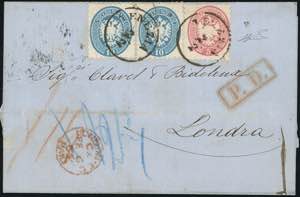1865 - 5 soldi rosa, 10 soldi azzurro, dent. ... 