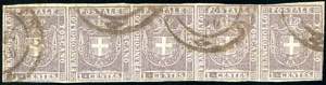 1860 - 1 cent. bruno lilla (17b), striscia ... 