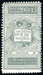 1921 - 15 cent. grigio Dante, non emesso ... 