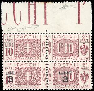 1925 - 3 lire su 10 lire lilla, coppia ... 