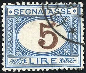 1870 - 5 lire azzurro e bruno, cifra doppia ... 