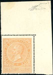 1874 - 10 cent. ocra arancio (1), angolo di ... 