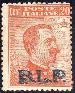 1922 - 20 cent., soprastampa azzurra BLP del ... 