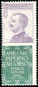 1924 - 50 cent. Piperno (13), gomma integra, ... 