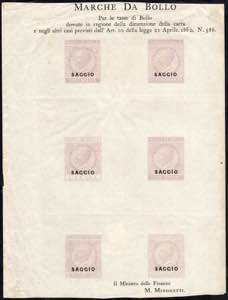 1863 - Foglietto con sei esemplari di marche ... 