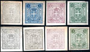 1863 - Saggi Sparre, otto valori su carta ... 