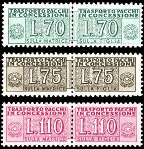 1955/56 - 70 lire, 75 lire e 110 lire lilla ... 