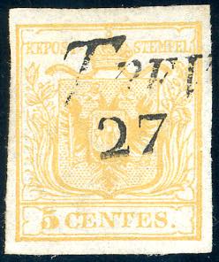 1850 - 5 cent. giallo limone, I tiratura ... 