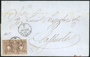 1860 - 1 cent. violetto bruno (17), coppia ... 