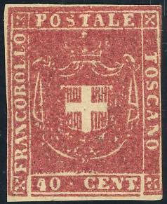 1860 - 40 cent. carminio (21), gomma ... 