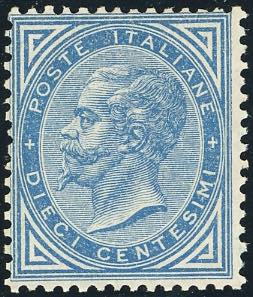 1877 - 10 cent. azzurro (27), discreta ... 