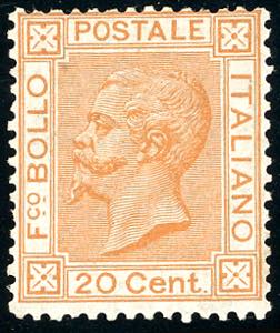 1877 - 20 cent. ocra arancio (28), discreta ... 