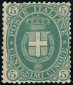 1889 - 5 cent. Stemma, fondo pieno (44a), ... 