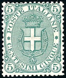 1891 - 5 cent. Stemma, fondo rigato (59), ... 