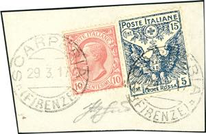 1917 - 15 + 5 cent. Croce Rossa, dent. 10, ... 