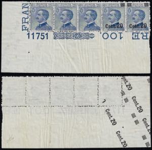 1925 - 20 cent. su 25 cent., striscia ... 