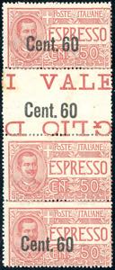 1922 - 60 cent. su 50 cent. (6), striscia ... 