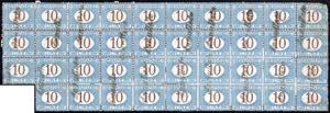 1870 - 10 lire azzurro e bruno (14), blocco ... 