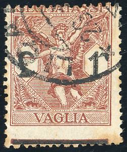 1924 - 1 lira bruno rosso, dentellatura ... 