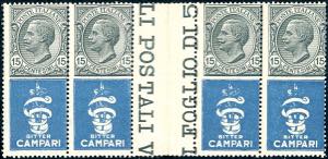 1924 - 15 cent. Bitter Campari (1), striscia ... 