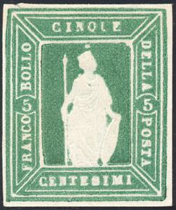 1862 - Saggi Thermignon, 5 cent. verde ... 